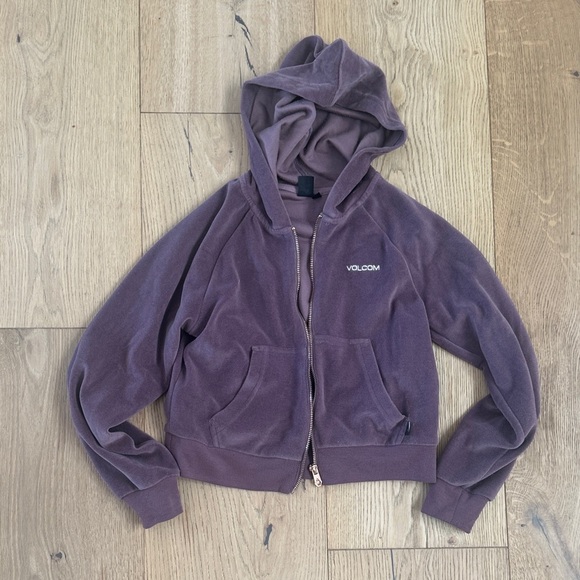 Volcom Plum Hooded Jacket sweater velour zip 8/10 girls - Picture 2 of 5